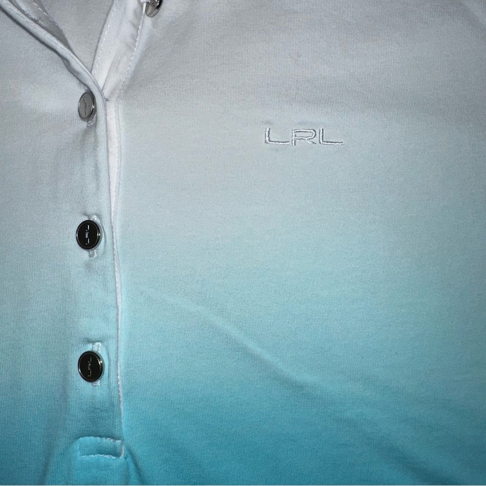 Lauren Ralph Lauren Polo style golf Shirt ladies S turquoise and white ombré - Picture 2 of 7